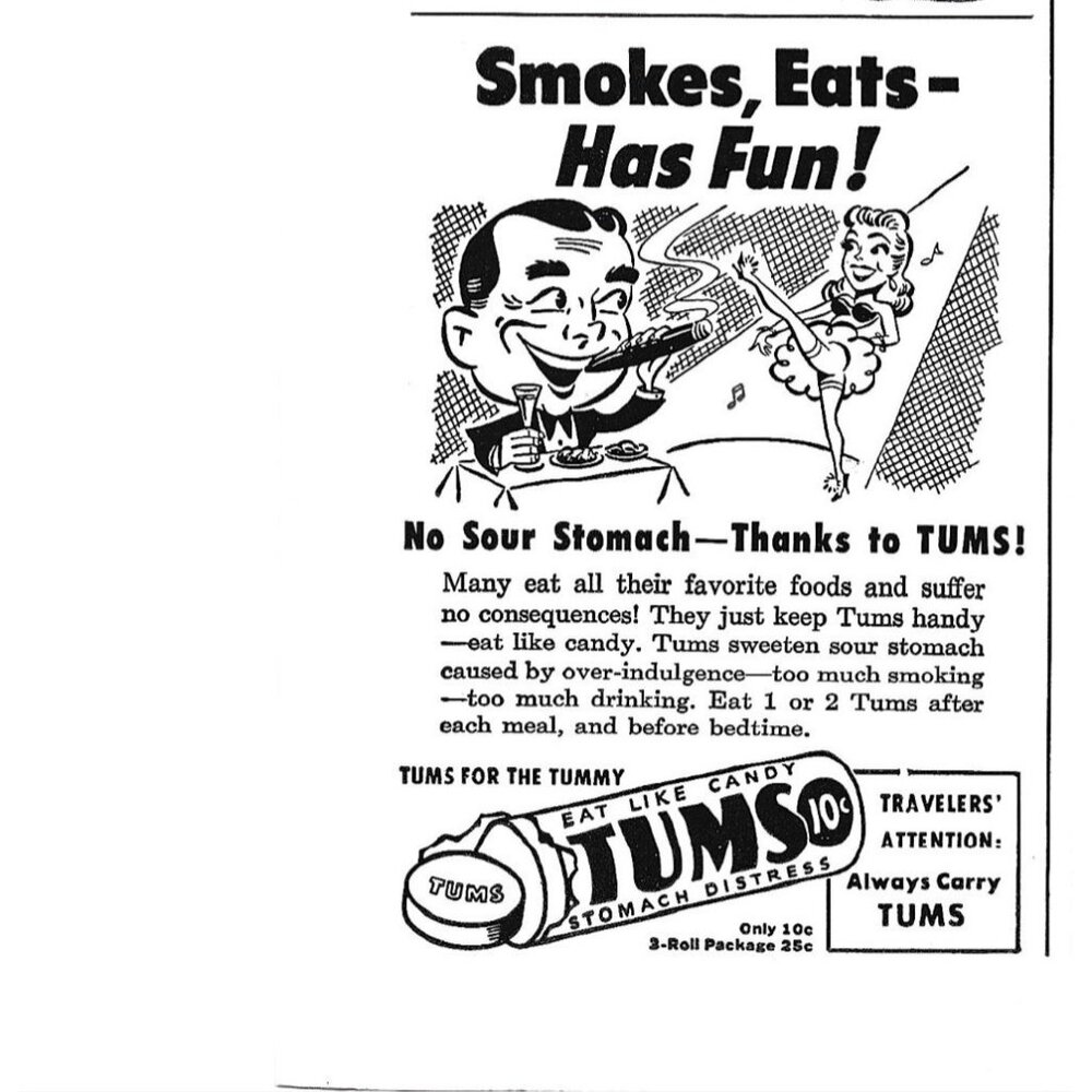 Tum Stomach Distress Smokes Eat Fun Advertisement 1950s Vintage Print Ad 9 in